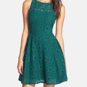 BB Dakota Renley Lace Fit & Flare Dress Size 2 Dark Teal Nordstrom